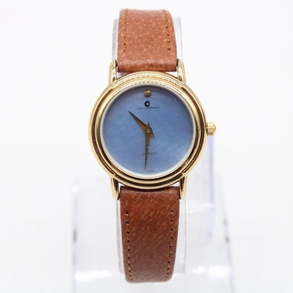 J.B Champion Watch Womens Gold Tone Stainless Steel Blue Dial Leather Band - Picture 2 of 8